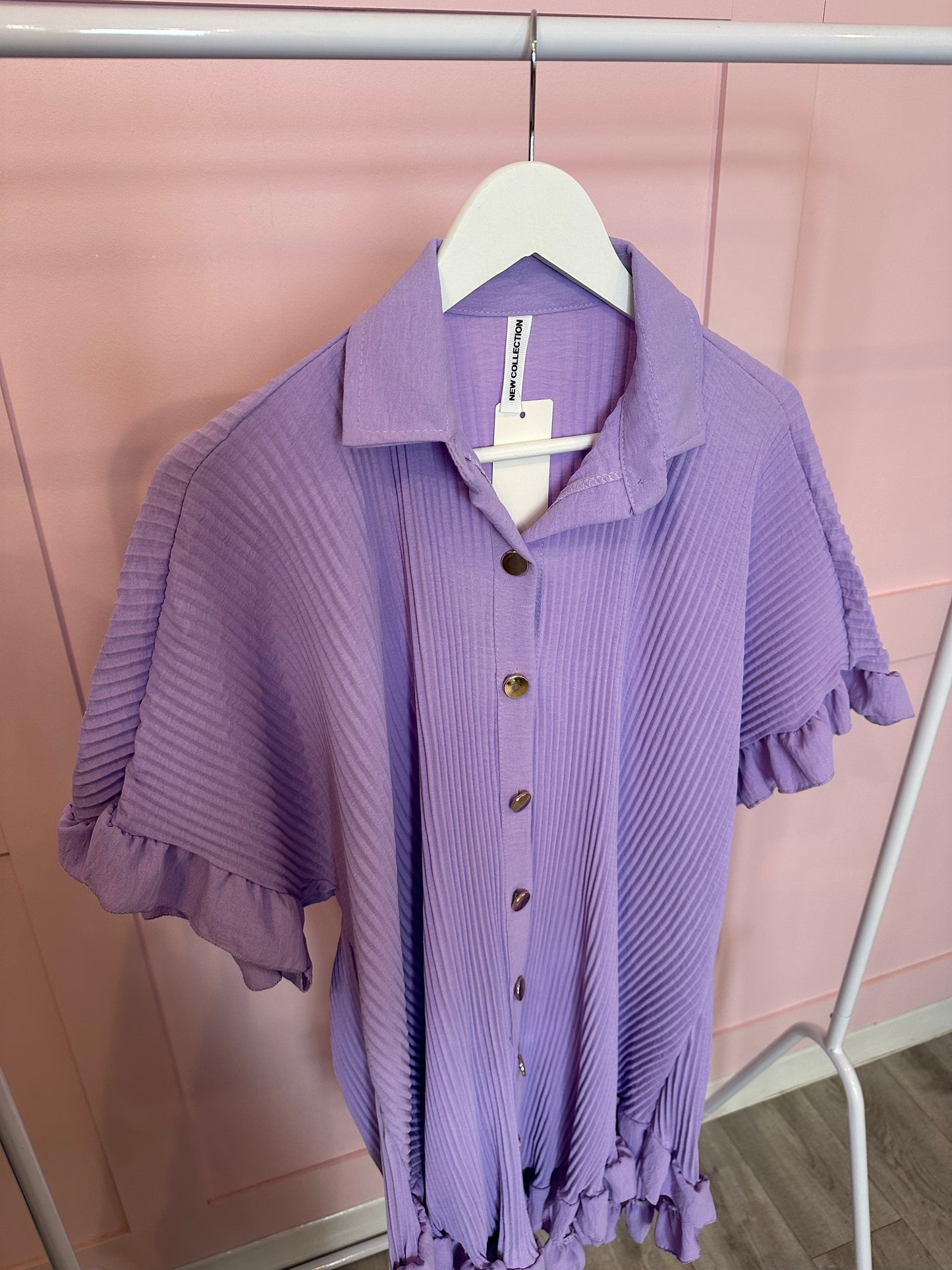 PLISSE BUTTON UP DRESS