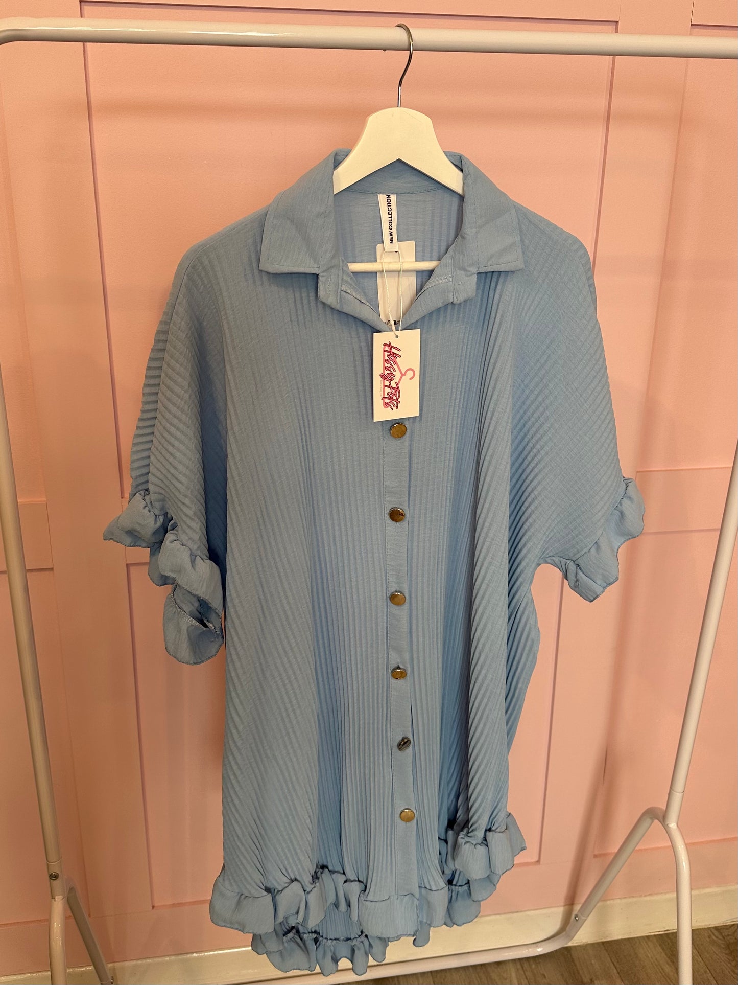 PLISSE BUTTON UP DRESS