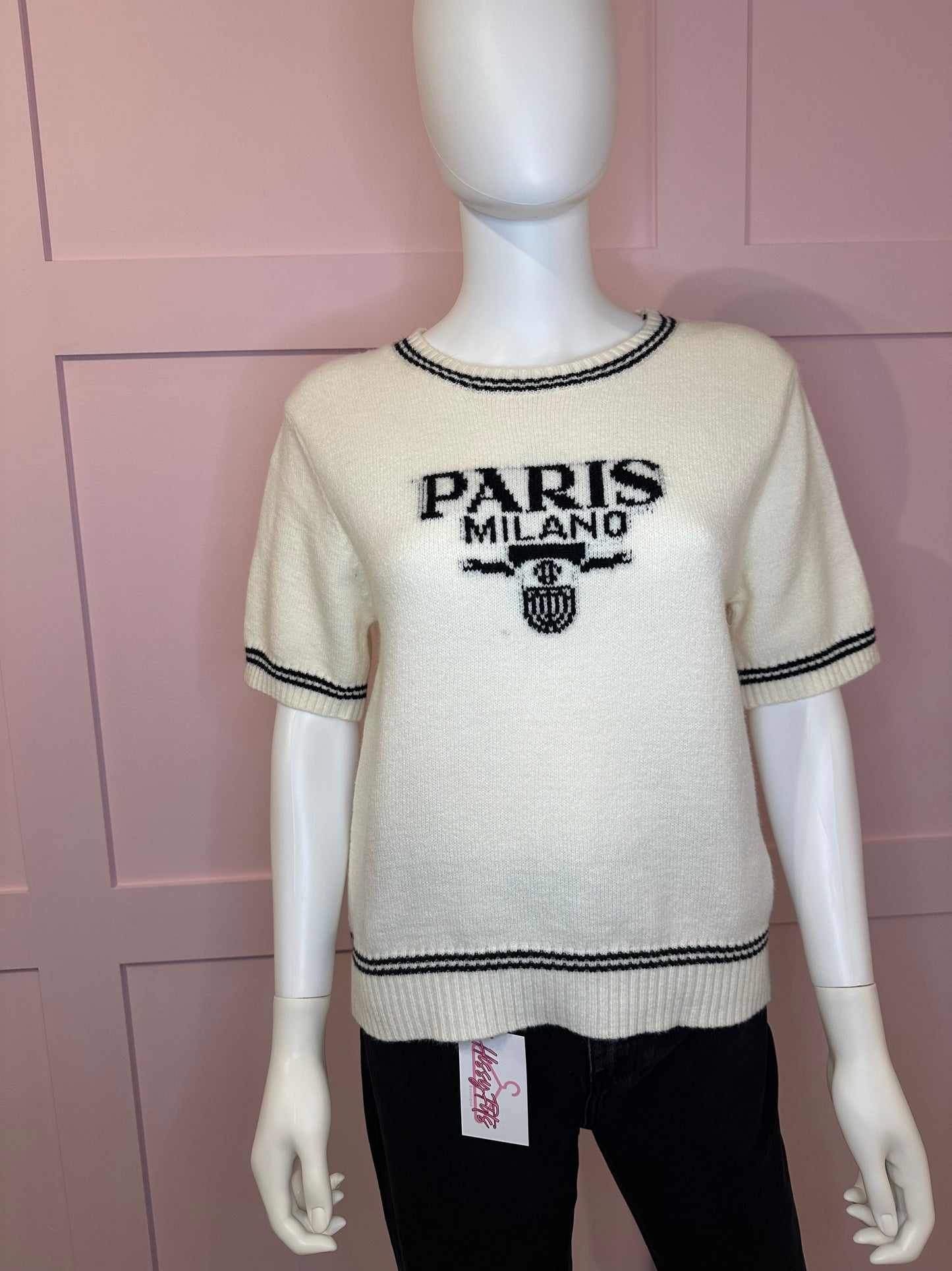 SHORT SLEEVE "PARIS MILANO" KNIT JUMPER