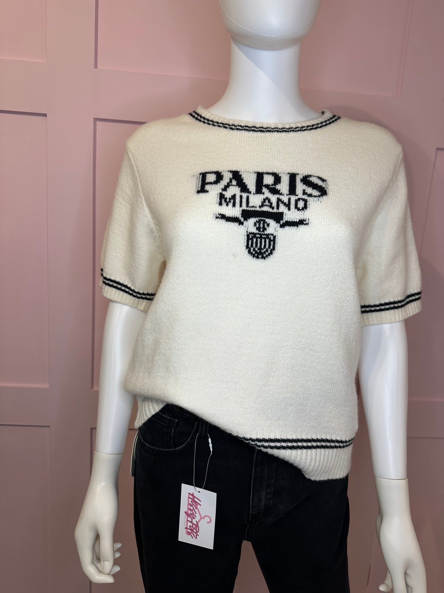 SHORT SLEEVE "PARIS MILANO" KNIT JUMPER