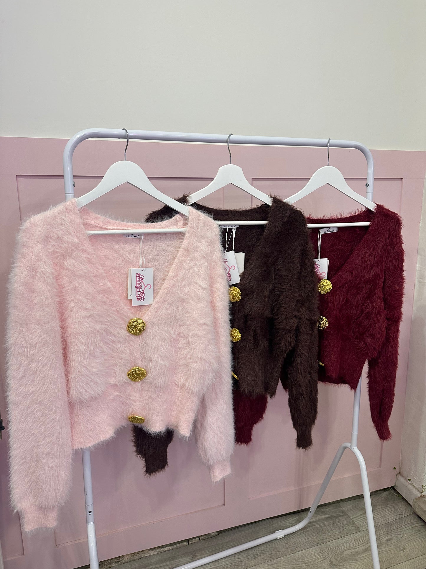 FLUFFY GOLD BUTTON CARDIGAN