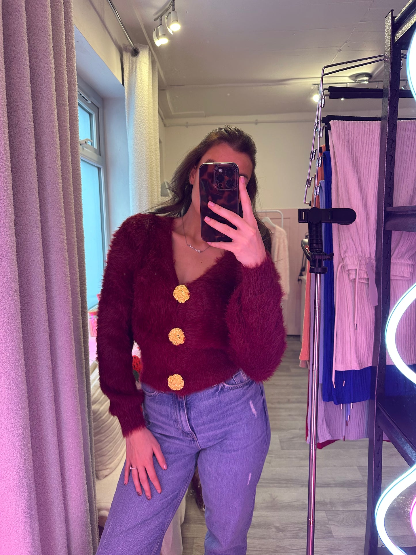 FLUFFY GOLD BUTTON CARDIGAN