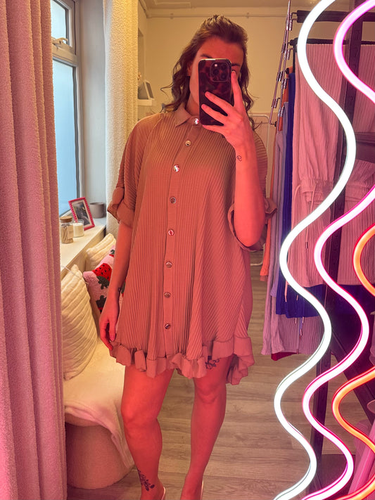 PLISSE BUTTON UP DRESS