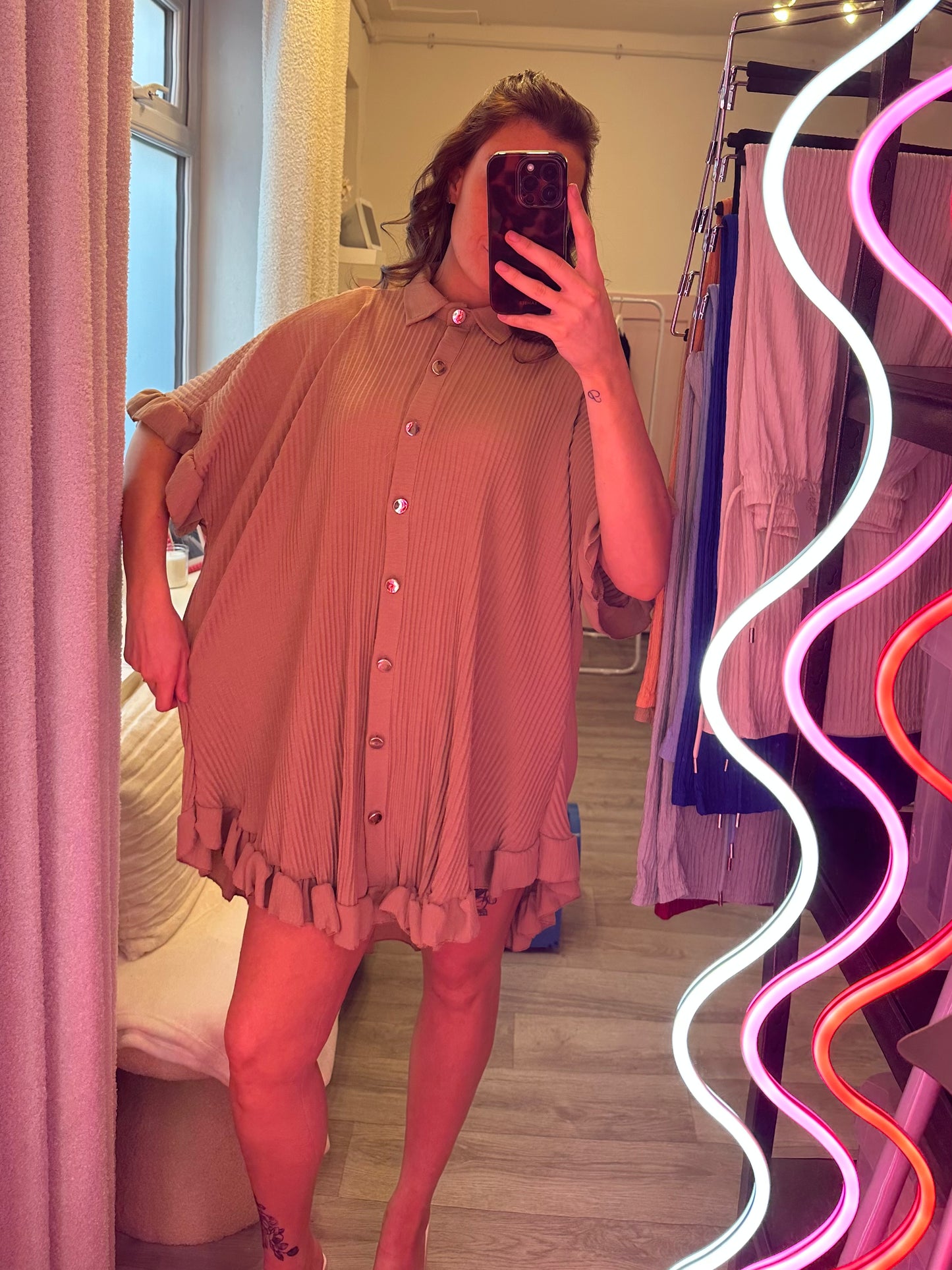 PLISSE BUTTON UP DRESS