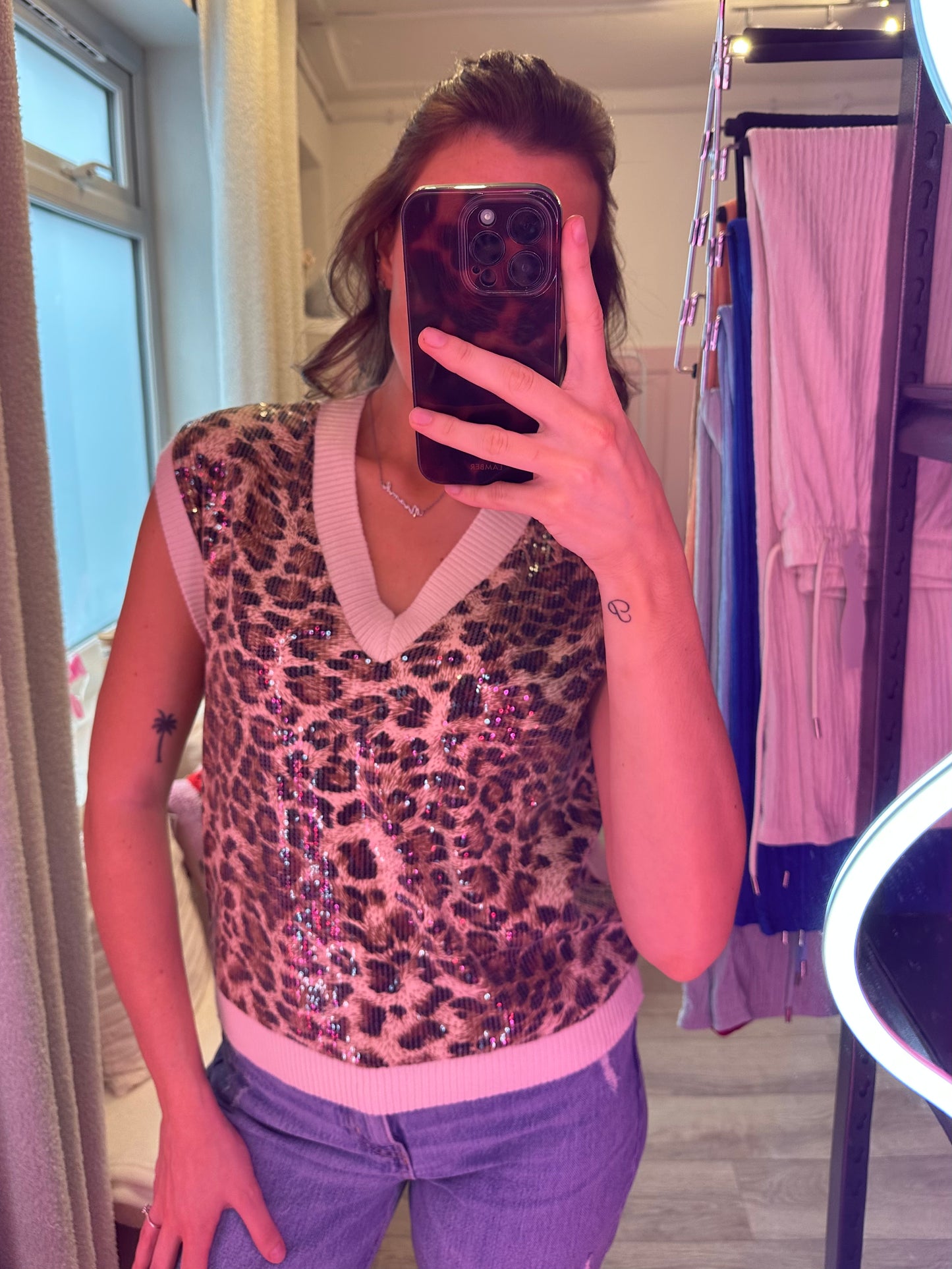 SPARKLE LEOPARD SWEATER VEST