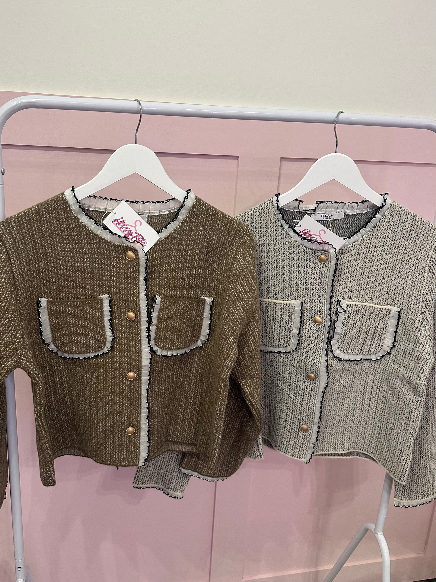 FRILL TRIM TWEED CARDIGAN