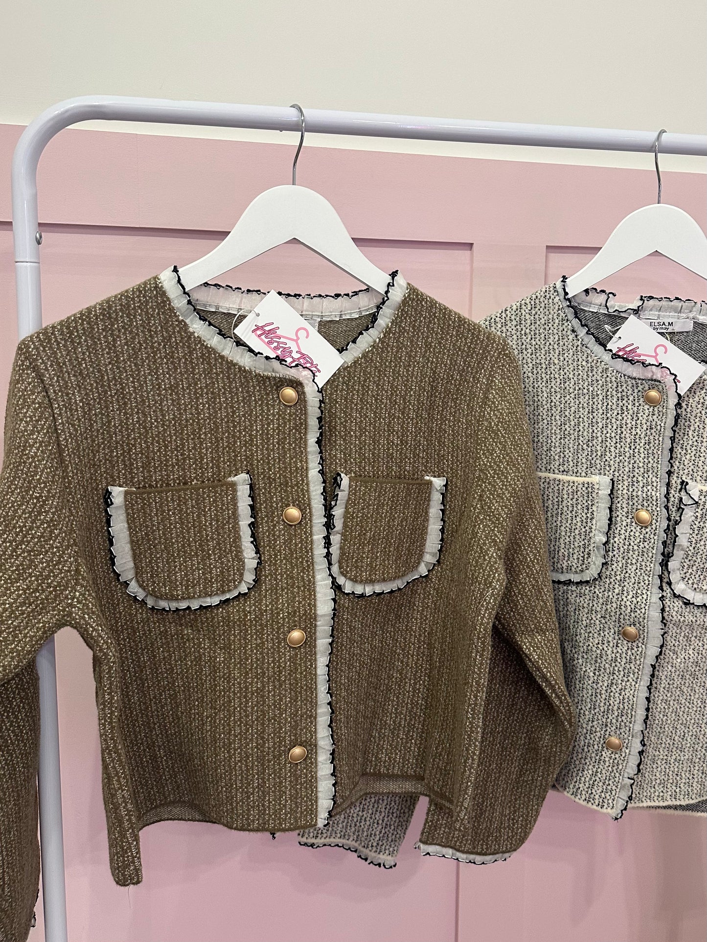 FRILL TRIM TWEED CARDIGAN