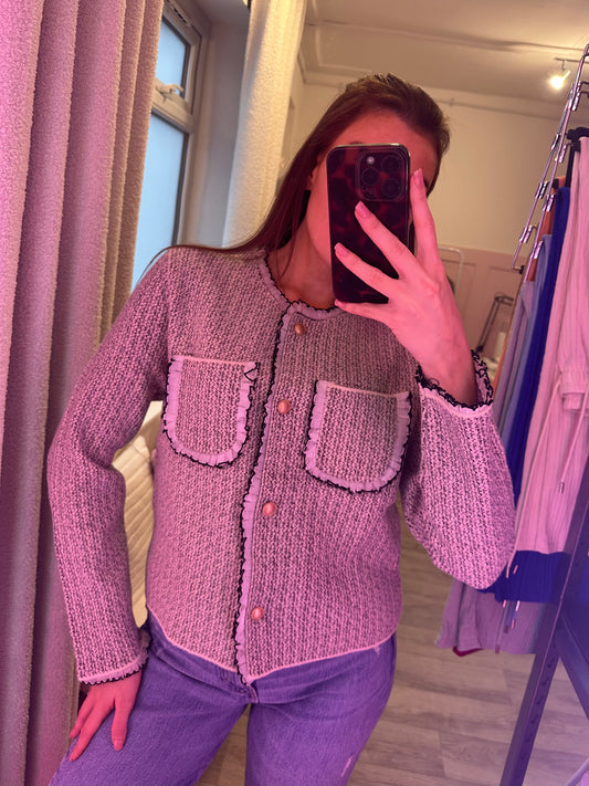 FRILL TRIM TWEED CARDIGAN