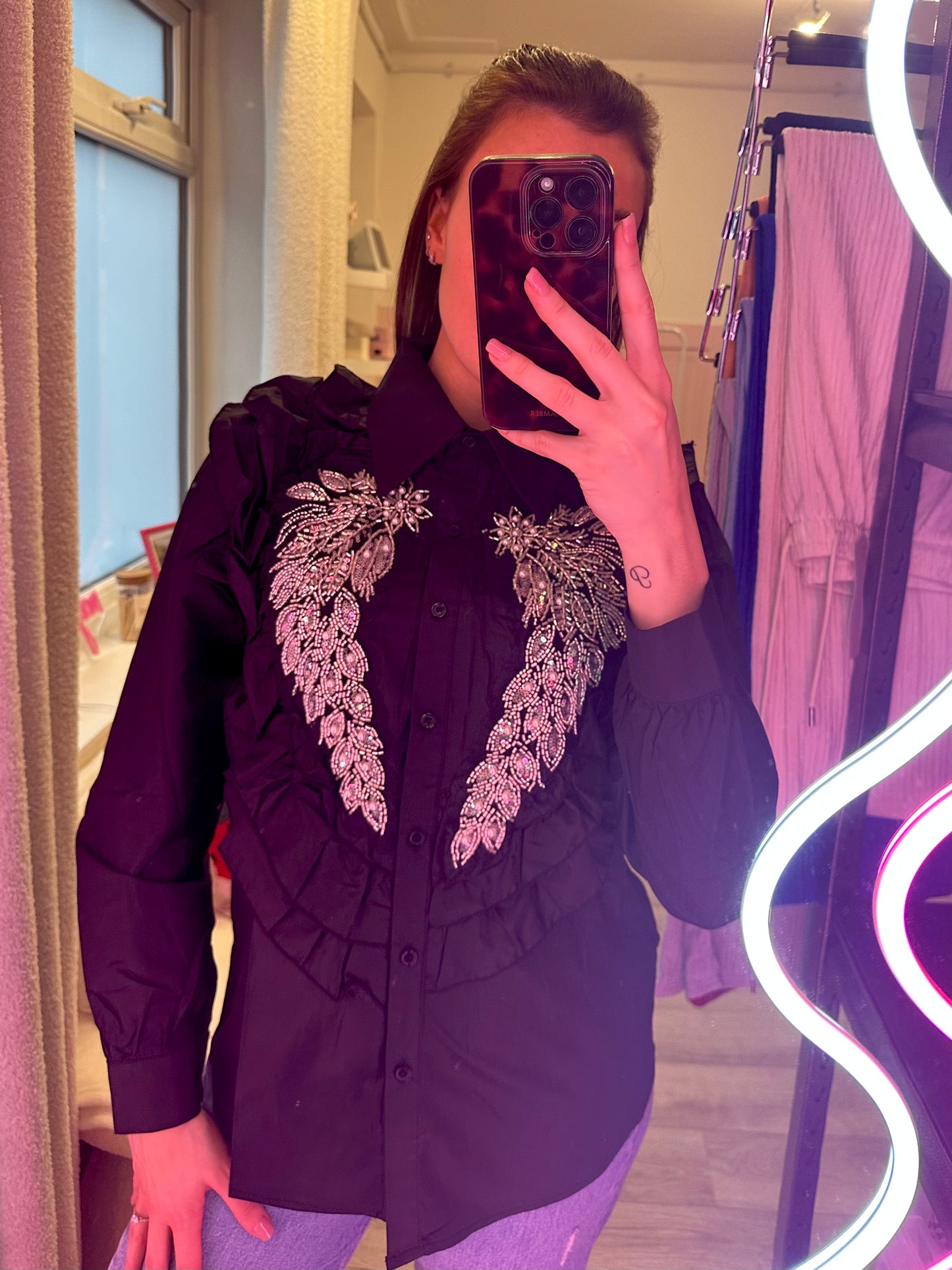 EMBELLISHED RUFFLE SHIRT