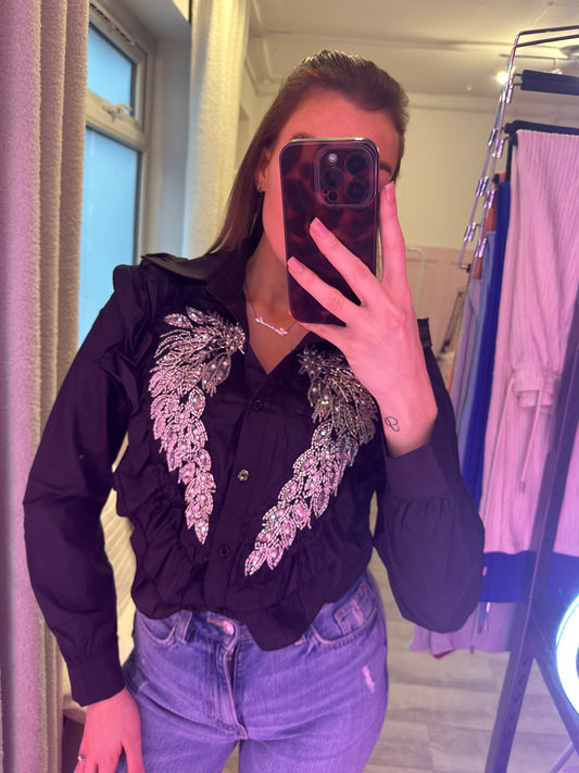 EMBELLISHED RUFFLE SHIRT