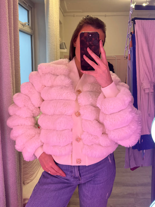 FAUX FUR BUBBLE CARDIGAN