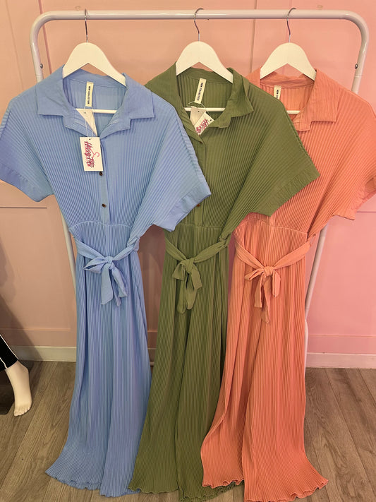 PLEATED BUTTON UP JUMPSUIT