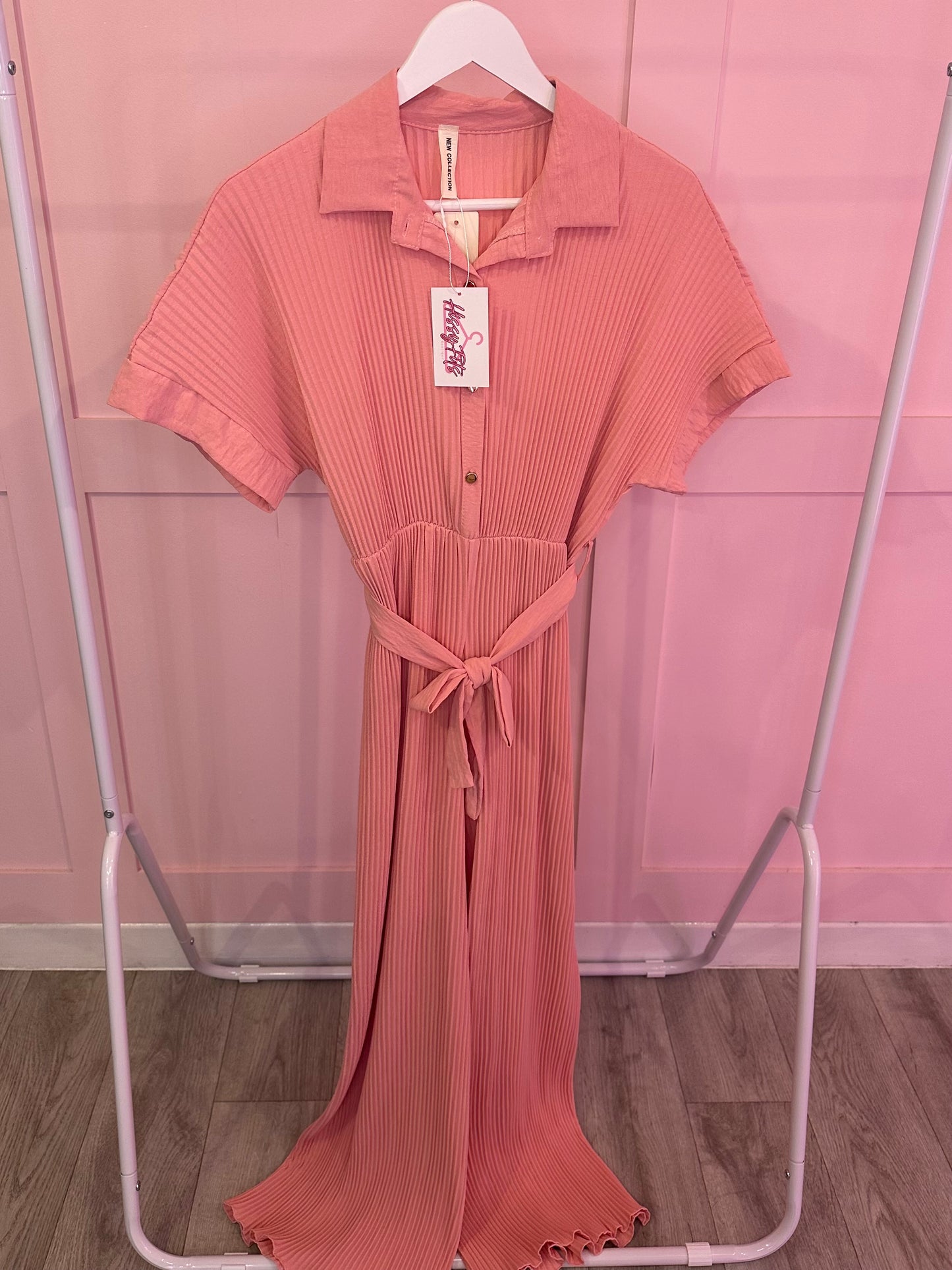 PLEATED BUTTON UP JUMPSUIT