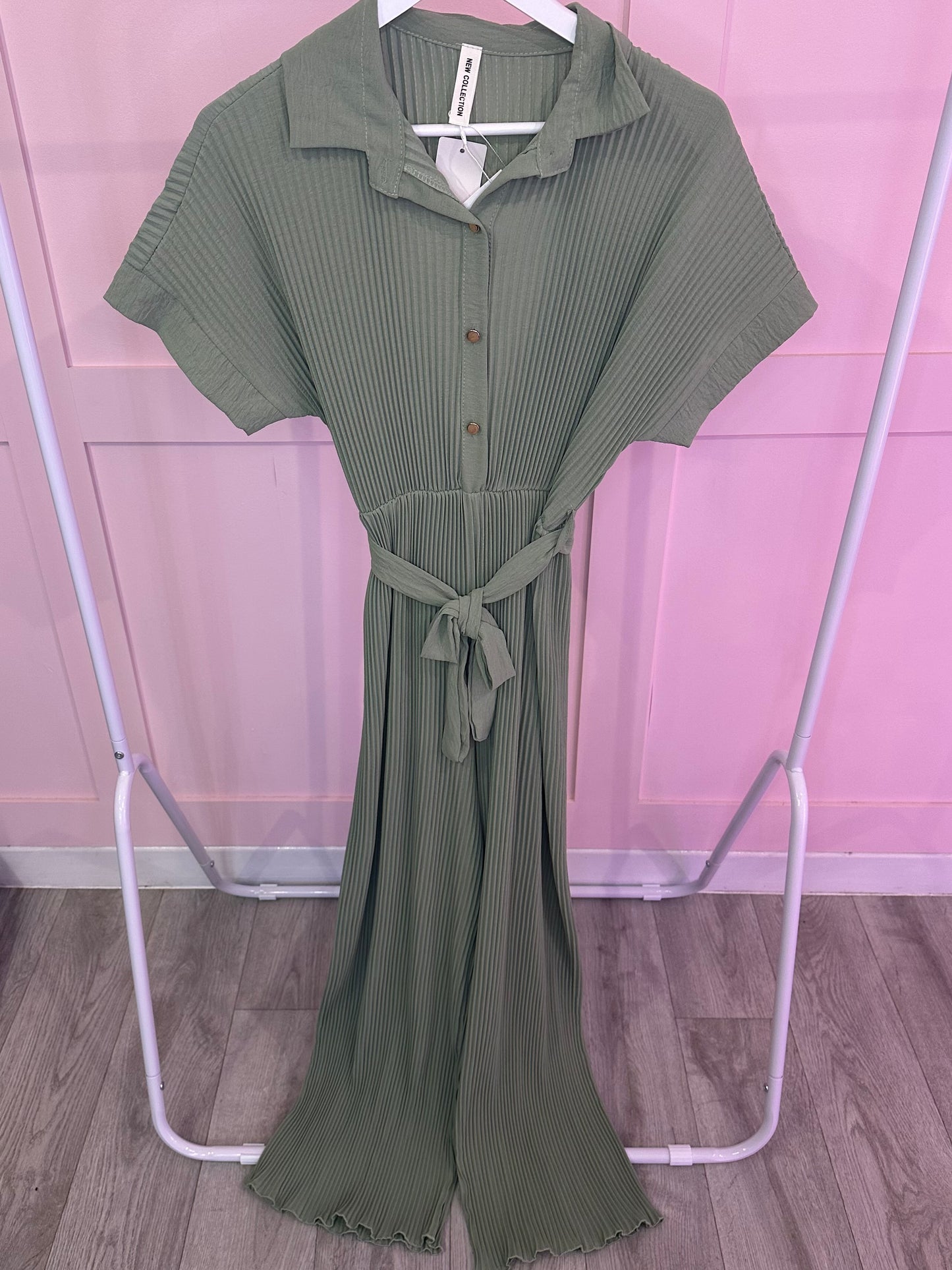 PLEATED BUTTON UP JUMPSUIT