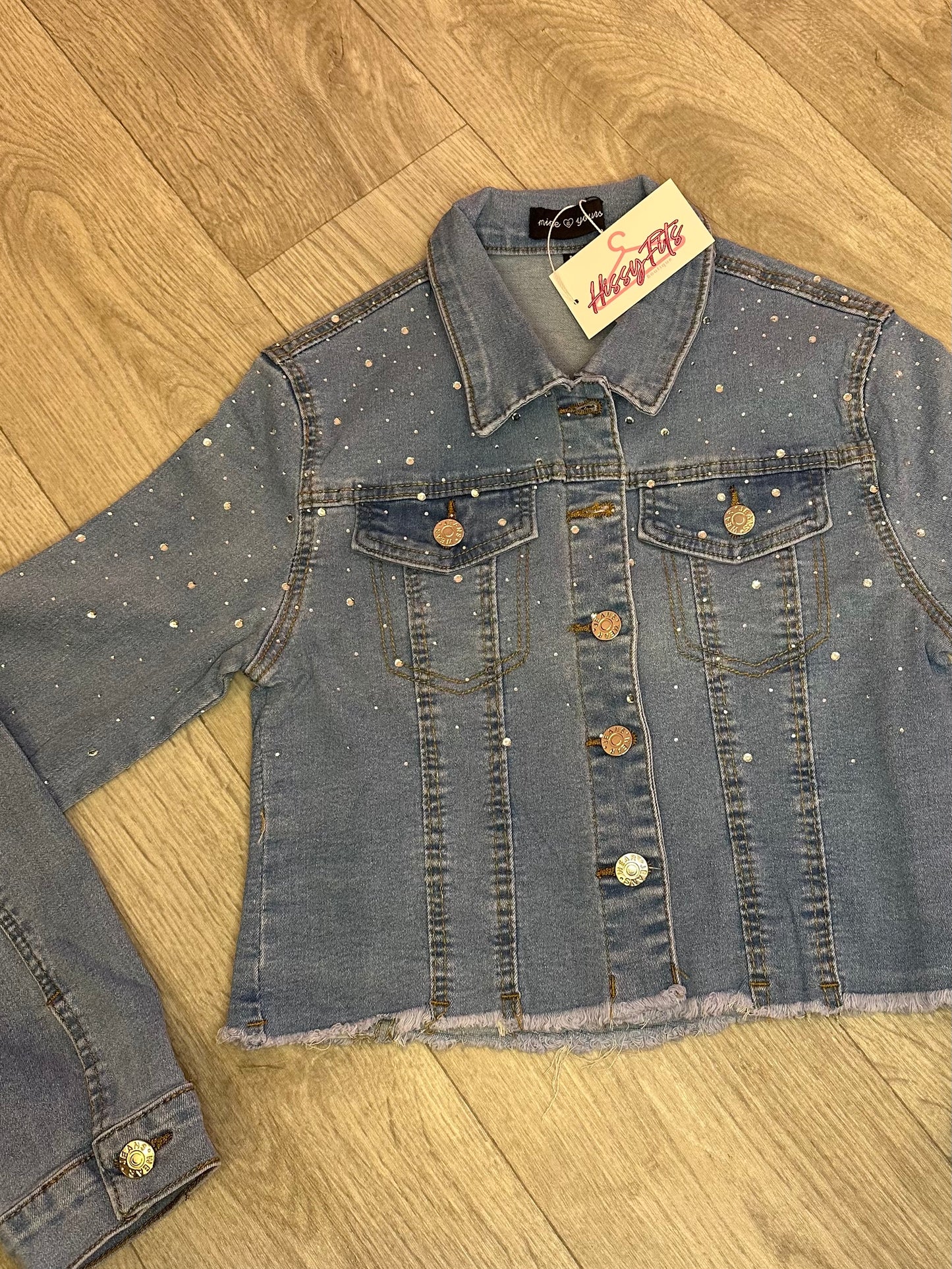 CROPPED DIAMANTÉ DETAIL DENIM JACKET