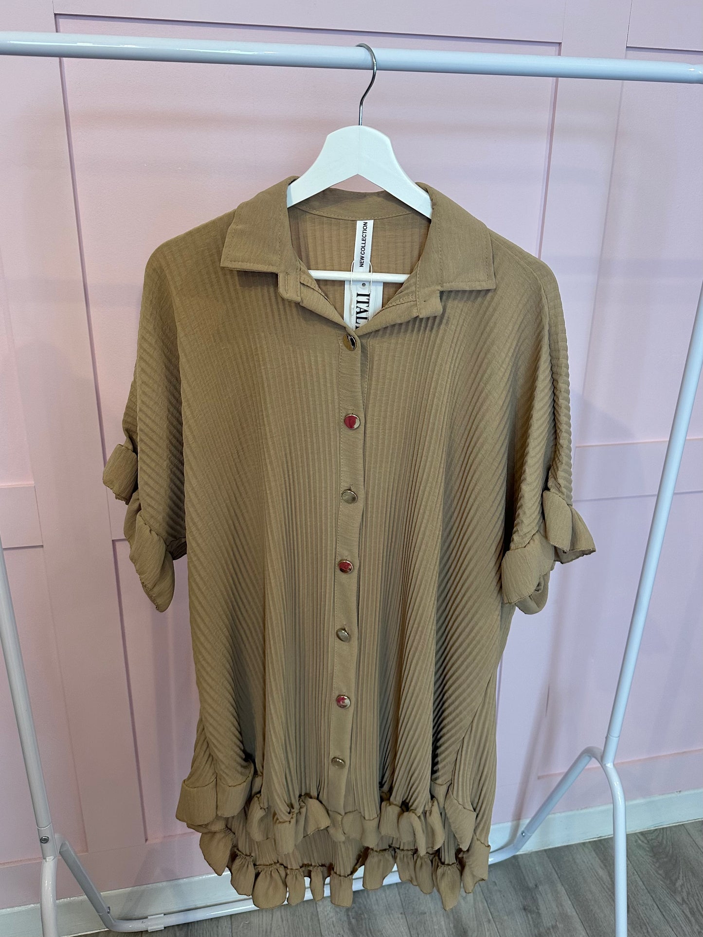 PLISSE BUTTON UP DRESS