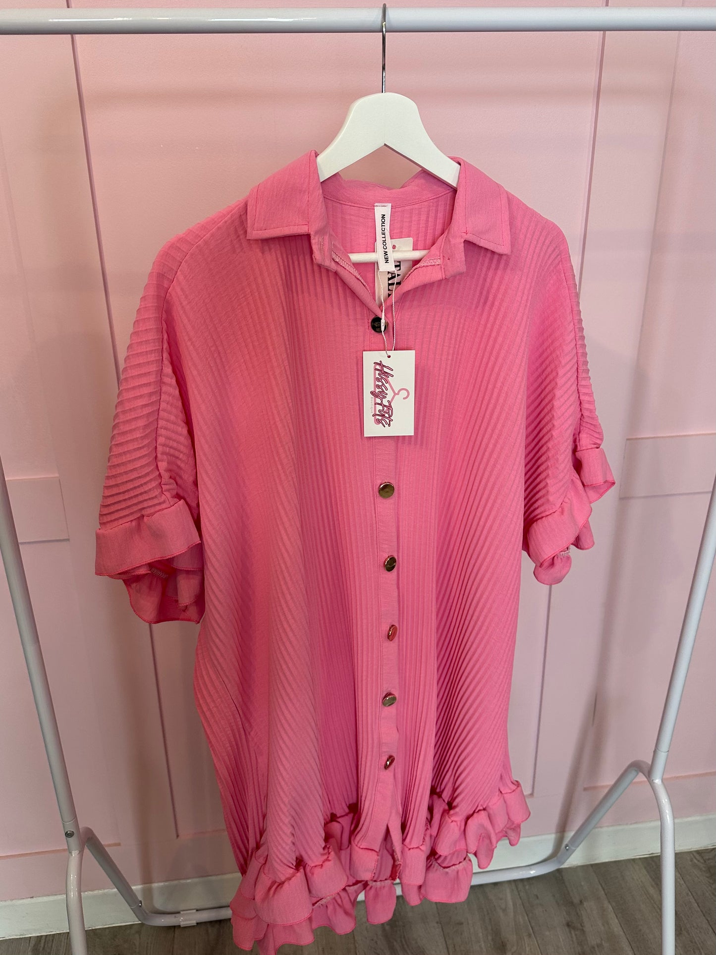 PLISSE BUTTON UP DRESS